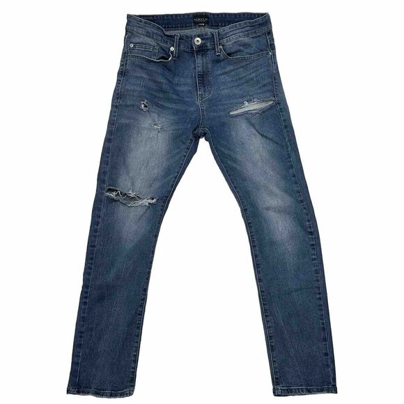Request Premium Mens Jeans Blue Size 34x 30 Destroyed Distressed Holes Denim - Picture 1 of 10